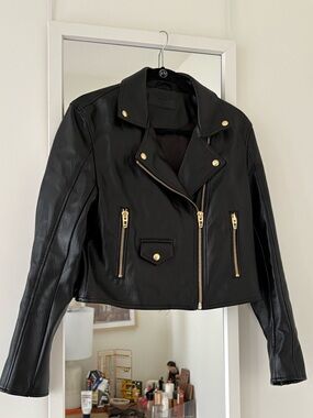 Blank NYC Black Faux Leather Moto Jacket with Gold Hardware